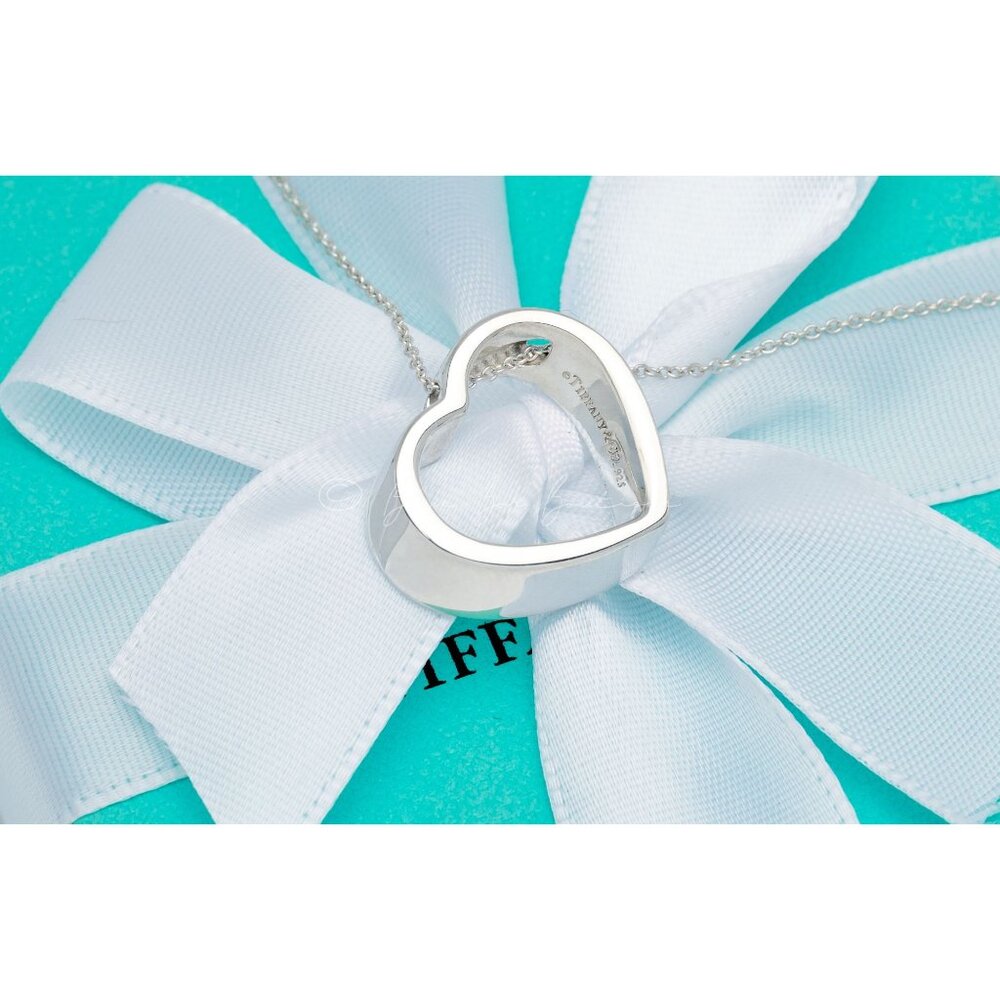 Tiffany & Co. Heart Cutout Necklace 3-D Open Heart Modern Pendant in Silver 16"